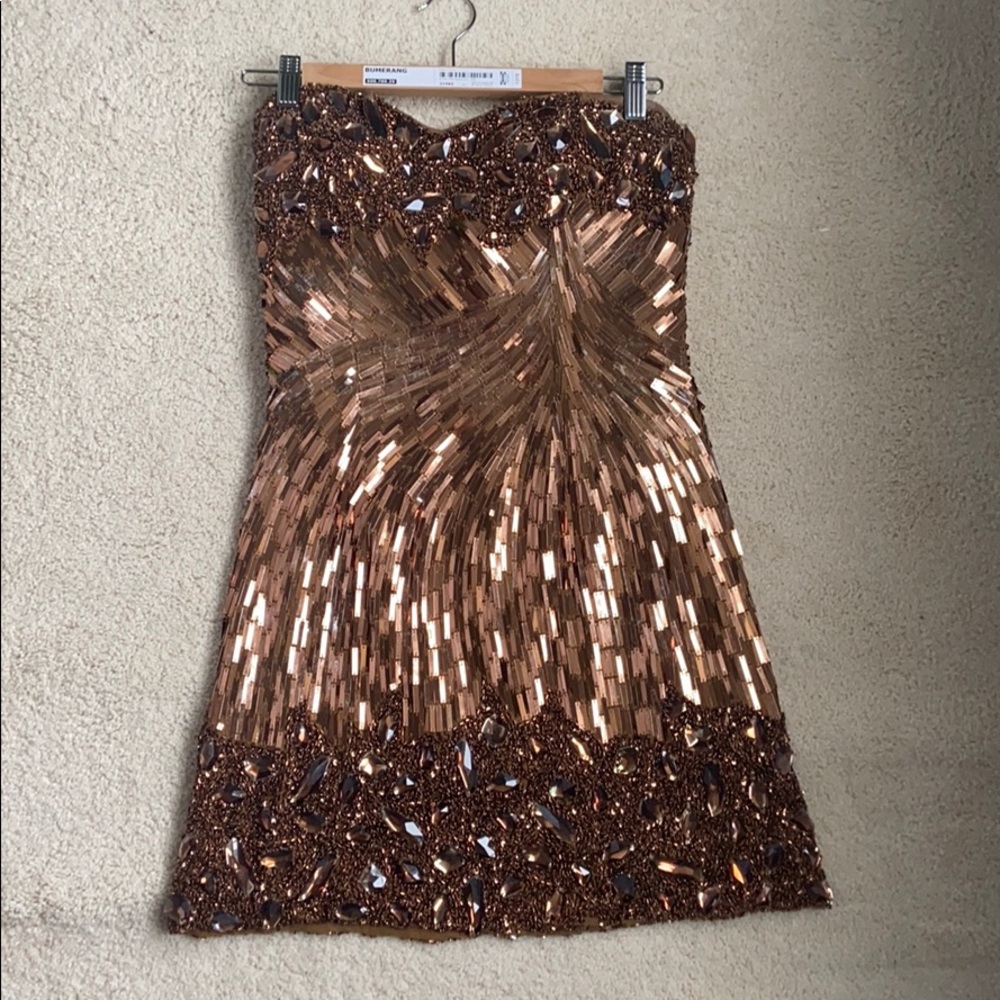 Sherri Hill beaded Copper formal dress short